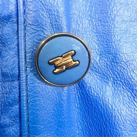 Vintage 80s genuine leather blue padded shoulder batwing bomber pant suit set 14 - Picture 12 of 17